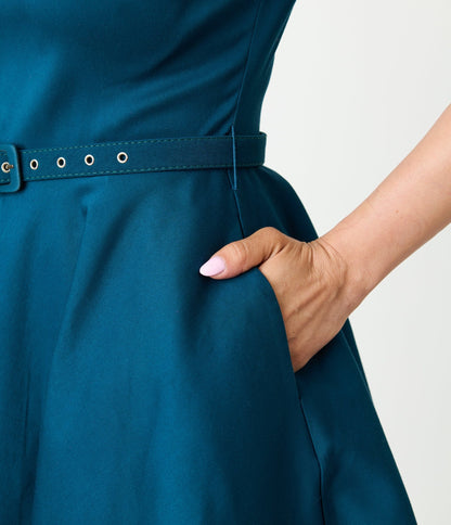 Unique Vintage Dark Teal Devon Swing Dress - Unique Vintage - Womens, DRESSES, SWING