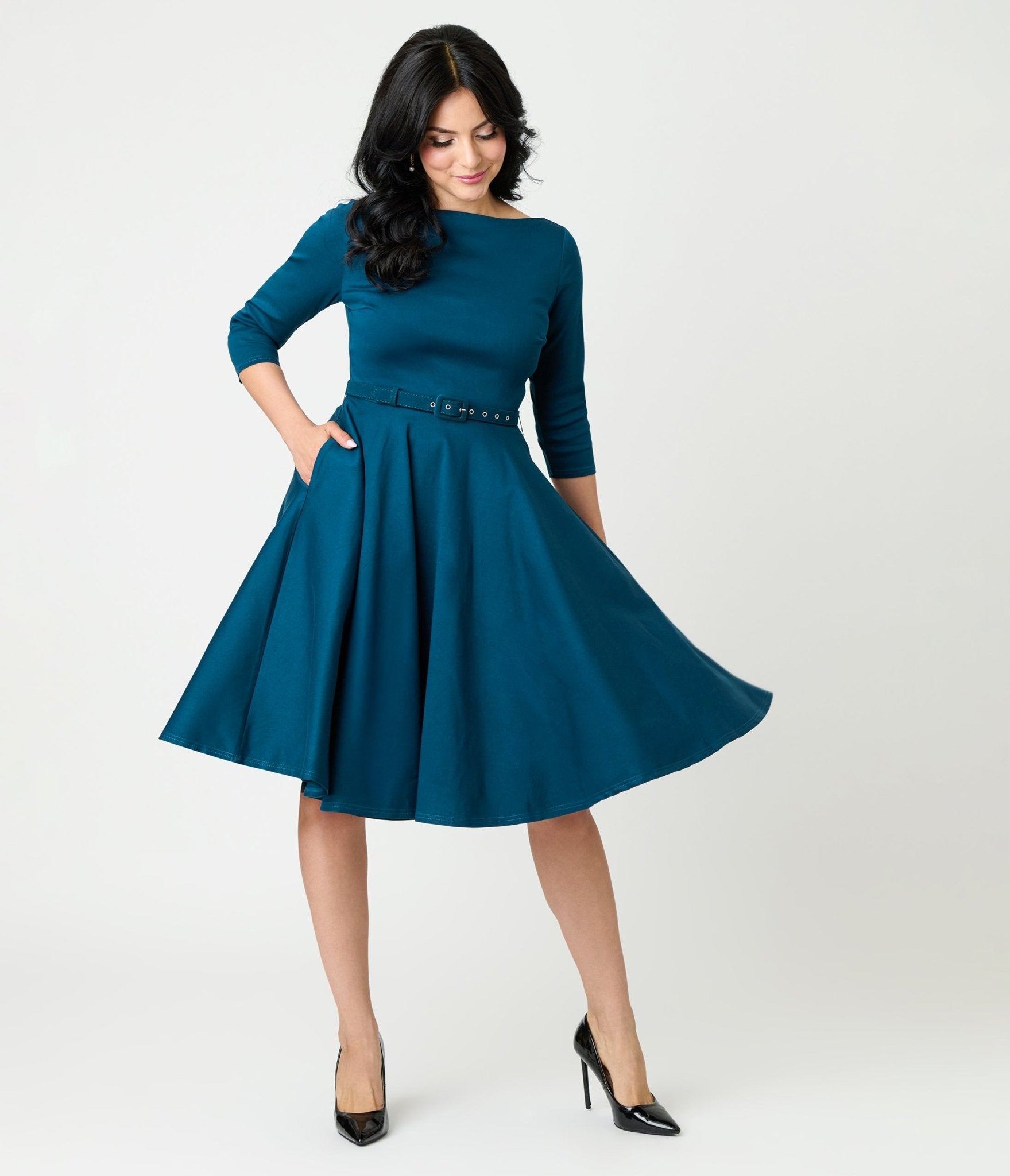 Unique Vintage Dark Teal Devon Swing Dress - Unique Vintage - Womens, DRESSES, SWING