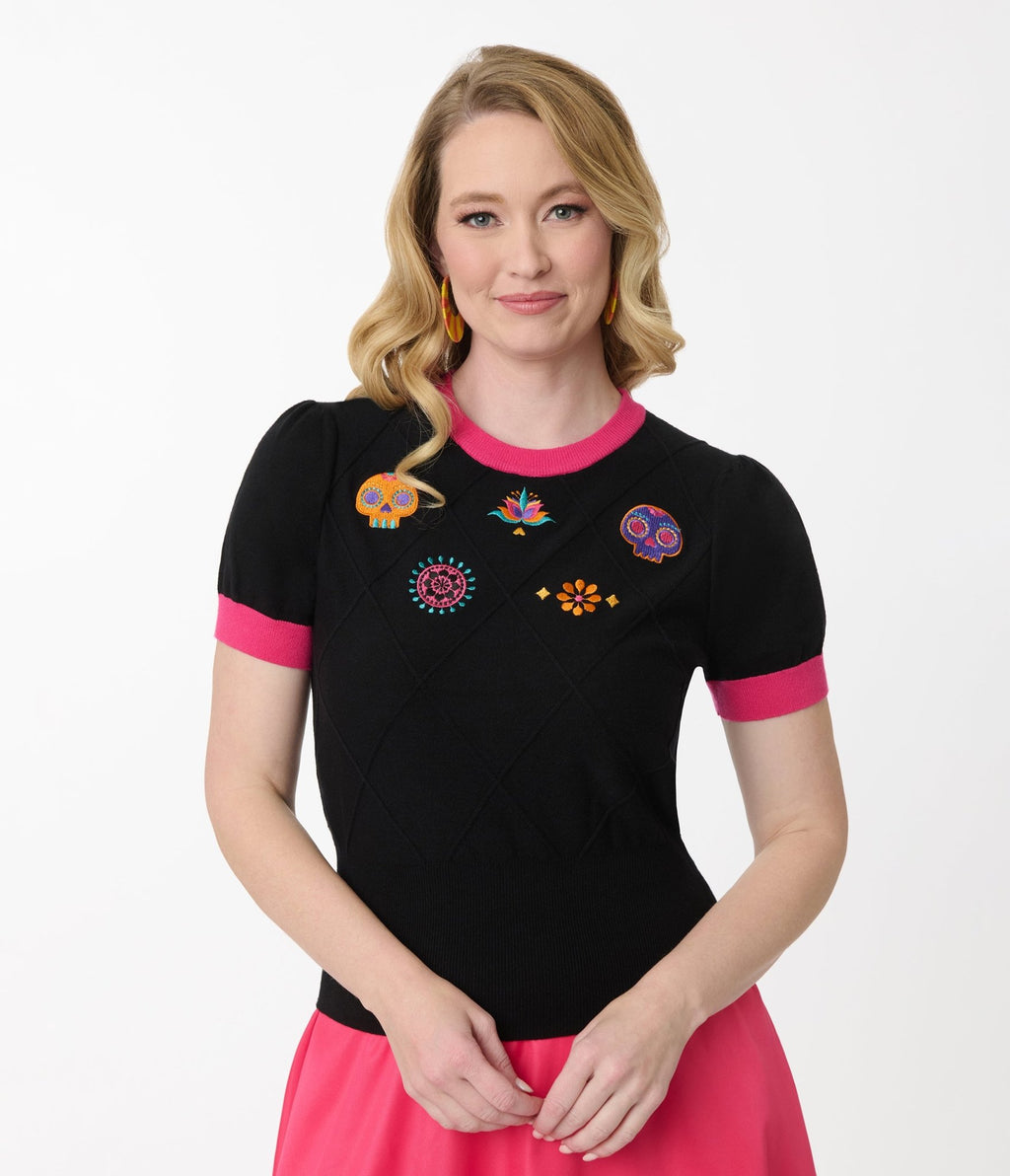 Unique Vintage Day of the Dead Embroidered Sweater - Unique Vintage - Womens, TOPS, SWEATERS