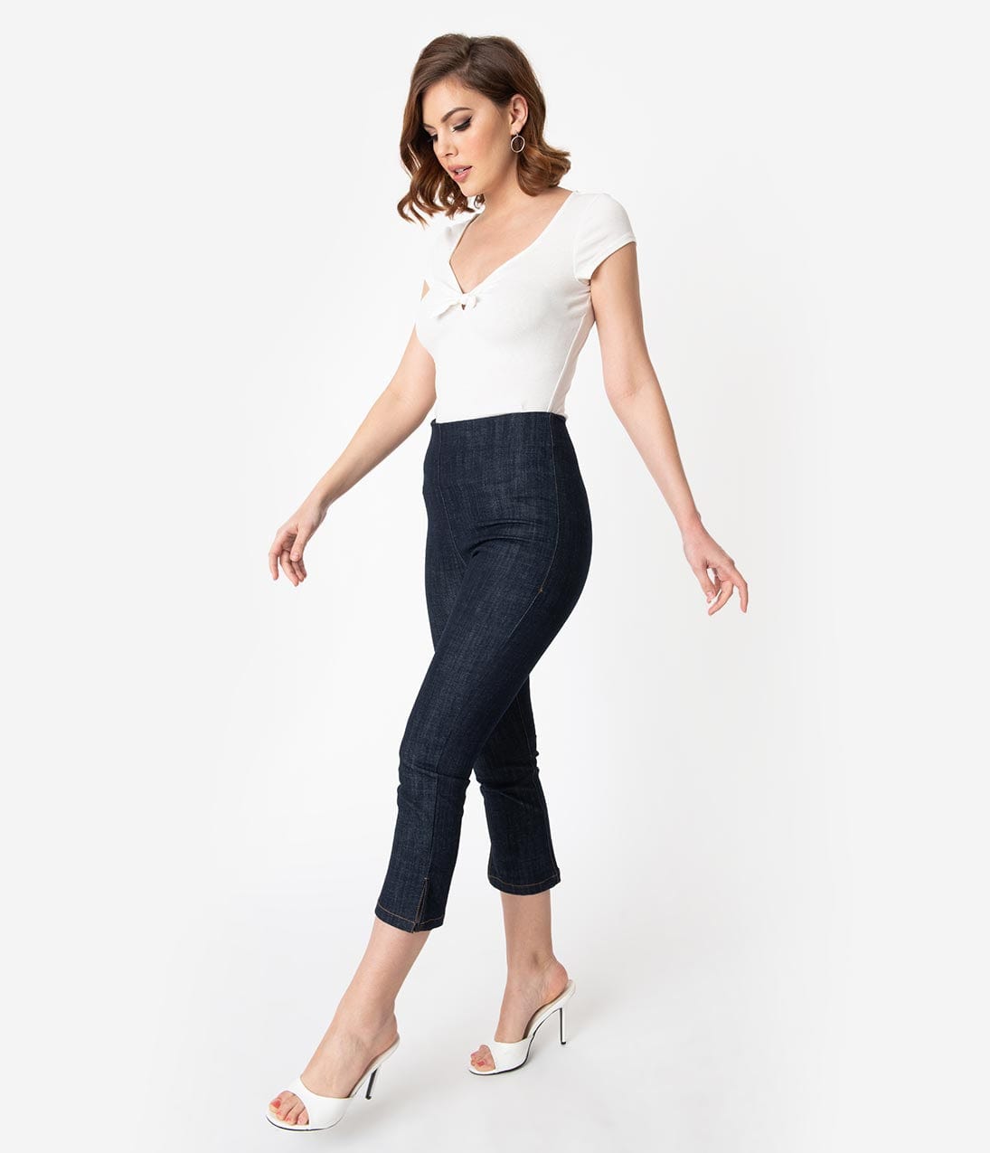 Unique Vintage Denim Blue High Waist Rachelle Capri Pants - Unique Vintage - Womens, BOTTOMS, CAPRI