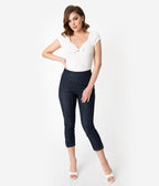 Unique Vintage Denim Blue High Waist Rachelle Capri Pants - Unique Vintage - Womens, BOTTOMS, CAPRI
