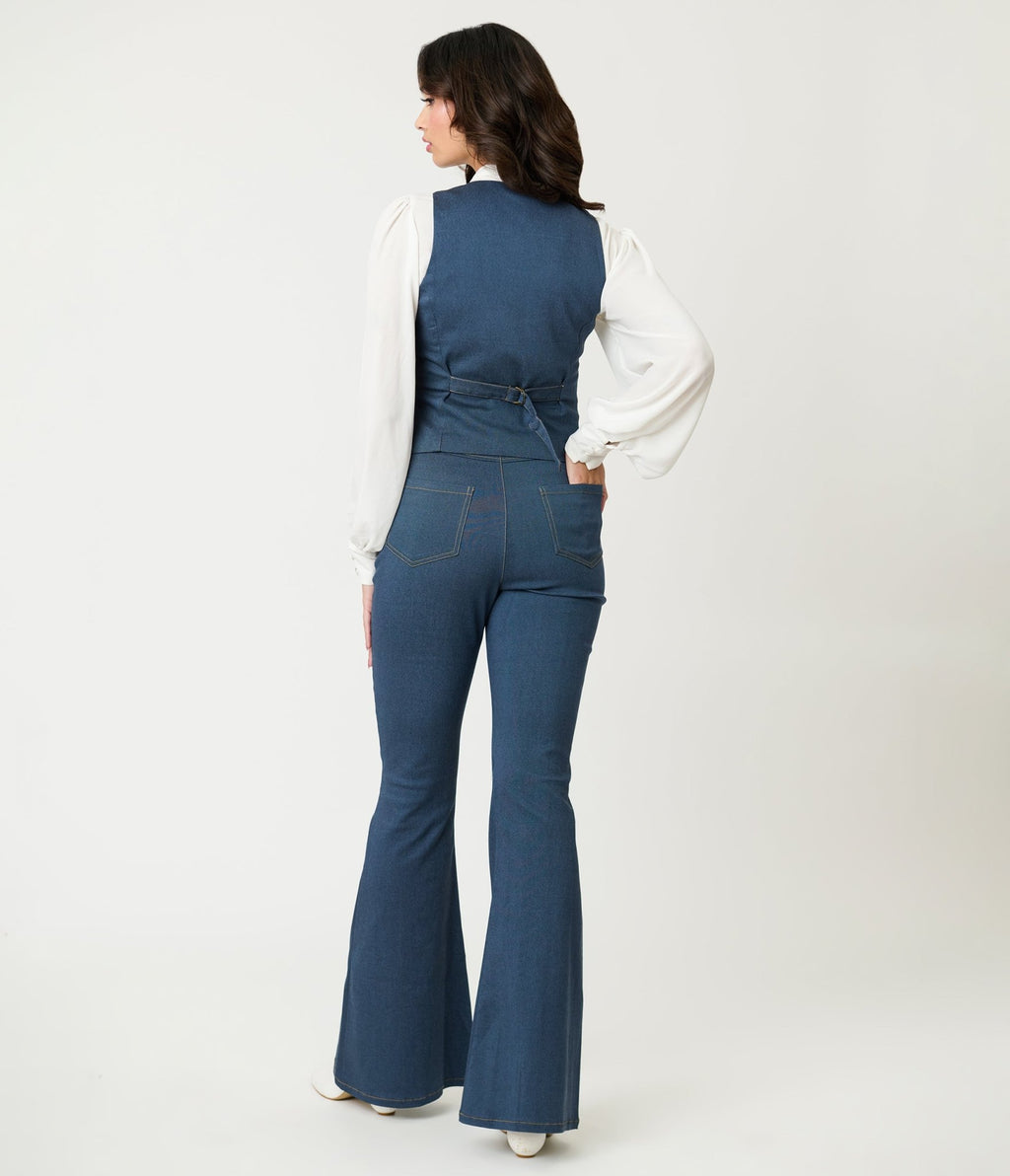 Unique Vintage Denim Strawberry Embroidered Flare Pants - Unique Vintage - Womens, BOTTOMS, JEANS