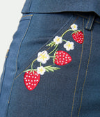 Unique Vintage Denim Strawberry Embroidered Flare Pants - Unique Vintage - Womens, BOTTOMS, JEANS