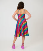 Unique Vintage Diagonal Rainbow Stripe Spaghetti Strap Midi Dress - Unique Vintage - Womens, DRESSES, SWING
