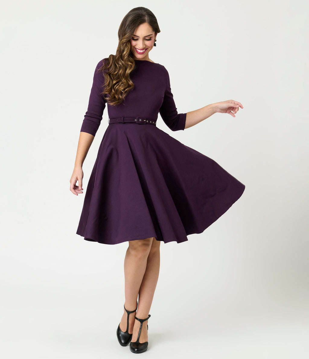 Unique Vintage Eggplant Devon Swing Dress - Unique Vintage - Womens, DRESSES, SWING