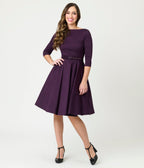 Unique Vintage Eggplant Devon Swing Dress - Unique Vintage - Womens, DRESSES, SWING