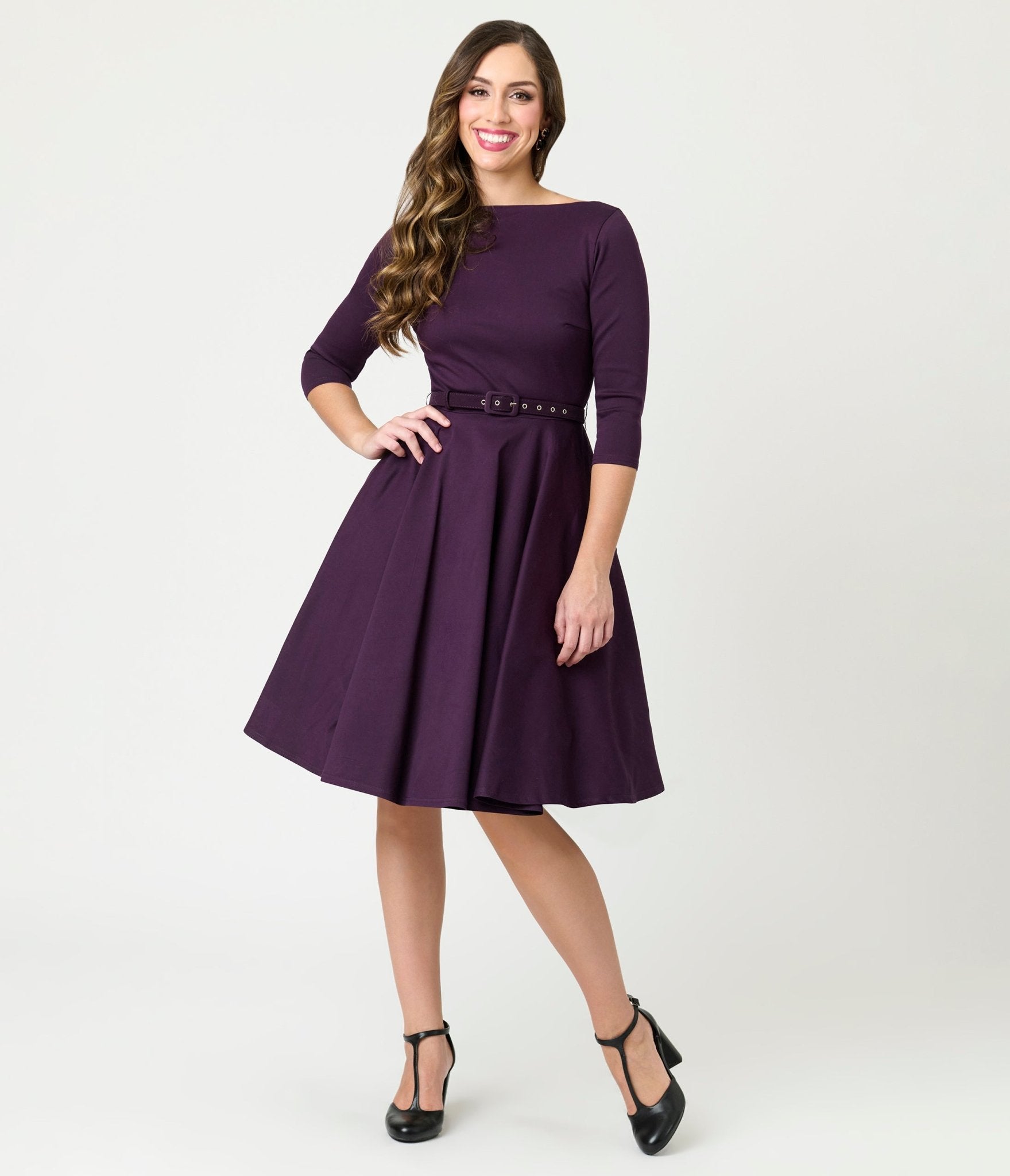 Unique Vintage Eggplant Devon Swing Dress - Unique Vintage - Womens, DRESSES, SWING