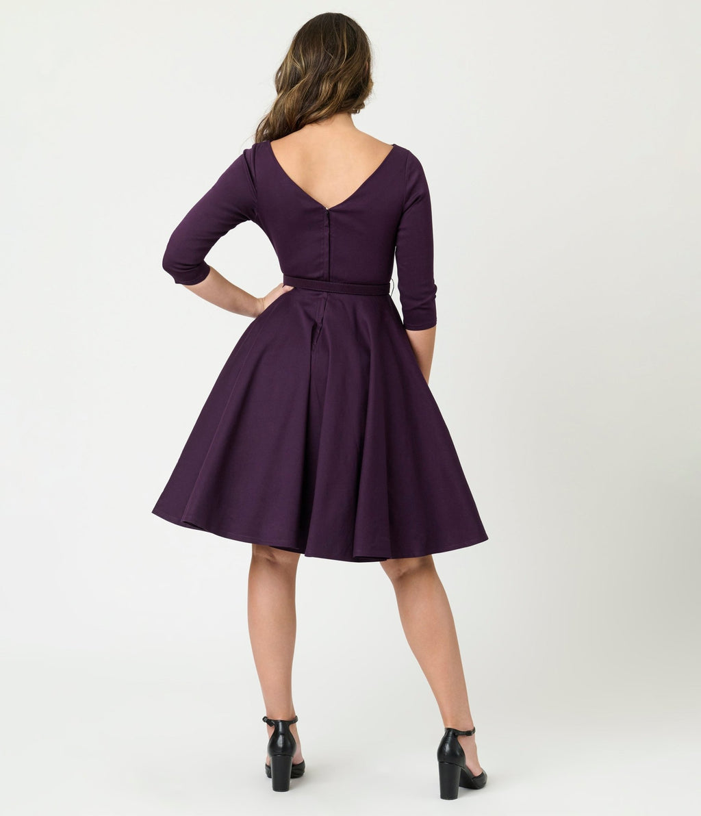 Unique Vintage Eggplant Devon Swing Dress - Unique Vintage - Womens, DRESSES, SWING
