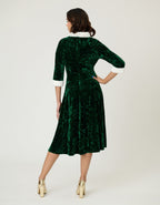 Unique Vintage Emerald Crushed Velvet & White Fur Delores Swing Dress - Unique Vintage - Womens, DRESSES, SWING