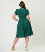 Unique Vintage Emerald & Gold Drop Dahlia Swing Dress - Unique Vintage - Womens, DRESSES, SWING