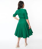 Unique Vintage Emerald Green Delores Swing Dress with Sleeves - Unique Vintage - Womens, DRESSES, SWING