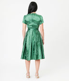 Unique Vintage Emerald Green Floral Print Dahlia Swing Dress - Unique Vintage - Womens, DRESSES, SWING