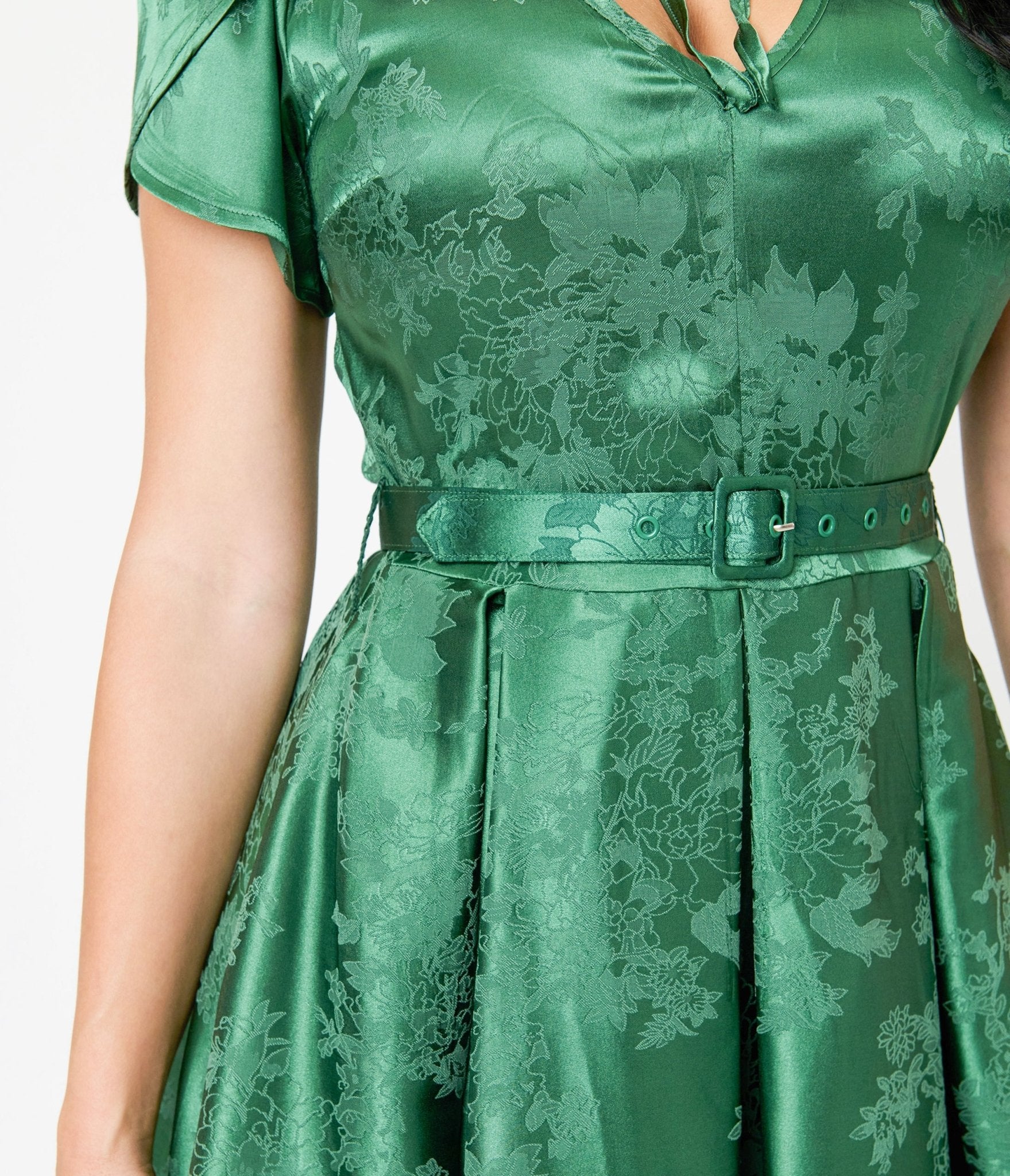 Unique Vintage Emerald Green Floral Print Dahlia Swing Dress - Unique Vintage - Womens, DRESSES, SWING