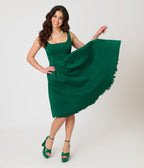Unique Vintage Emerald Green Square Neck Pleated Swing Dress - Unique Vintage - Womens, DRESSES, SWING