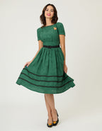 Unique Vintage Emerald & Pumpkin Pin Cotton Swing Dress - Unique Vintage - Womens, DRESSES, SWING