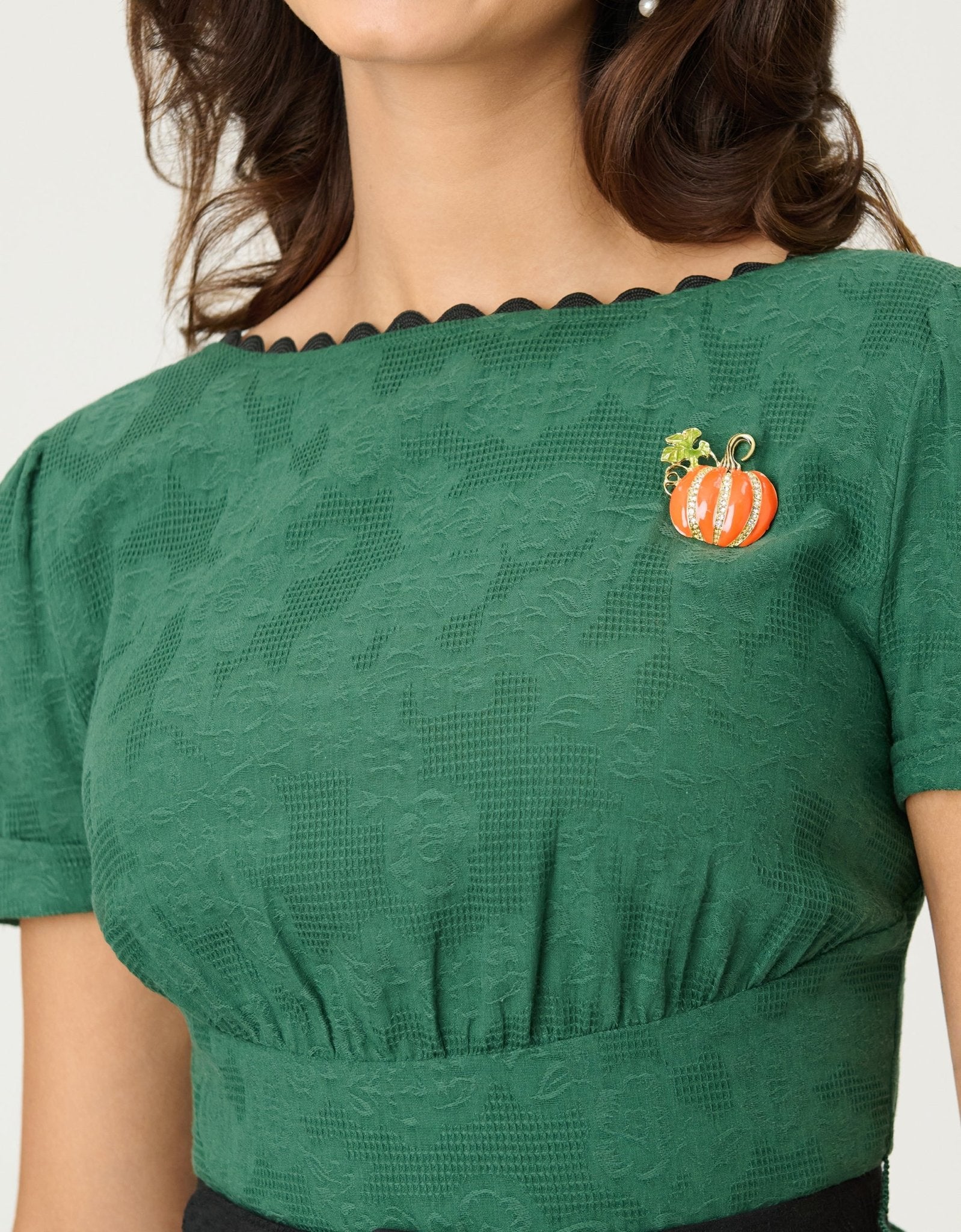 Unique Vintage Emerald & Pumpkin Pin Cotton Swing Dress - Unique Vintage - Womens, DRESSES, SWING