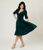 Unique Vintage Emerald Textured Velvet Delores Swing Dress - Unique Vintage - Womens, DRESSES, SWING