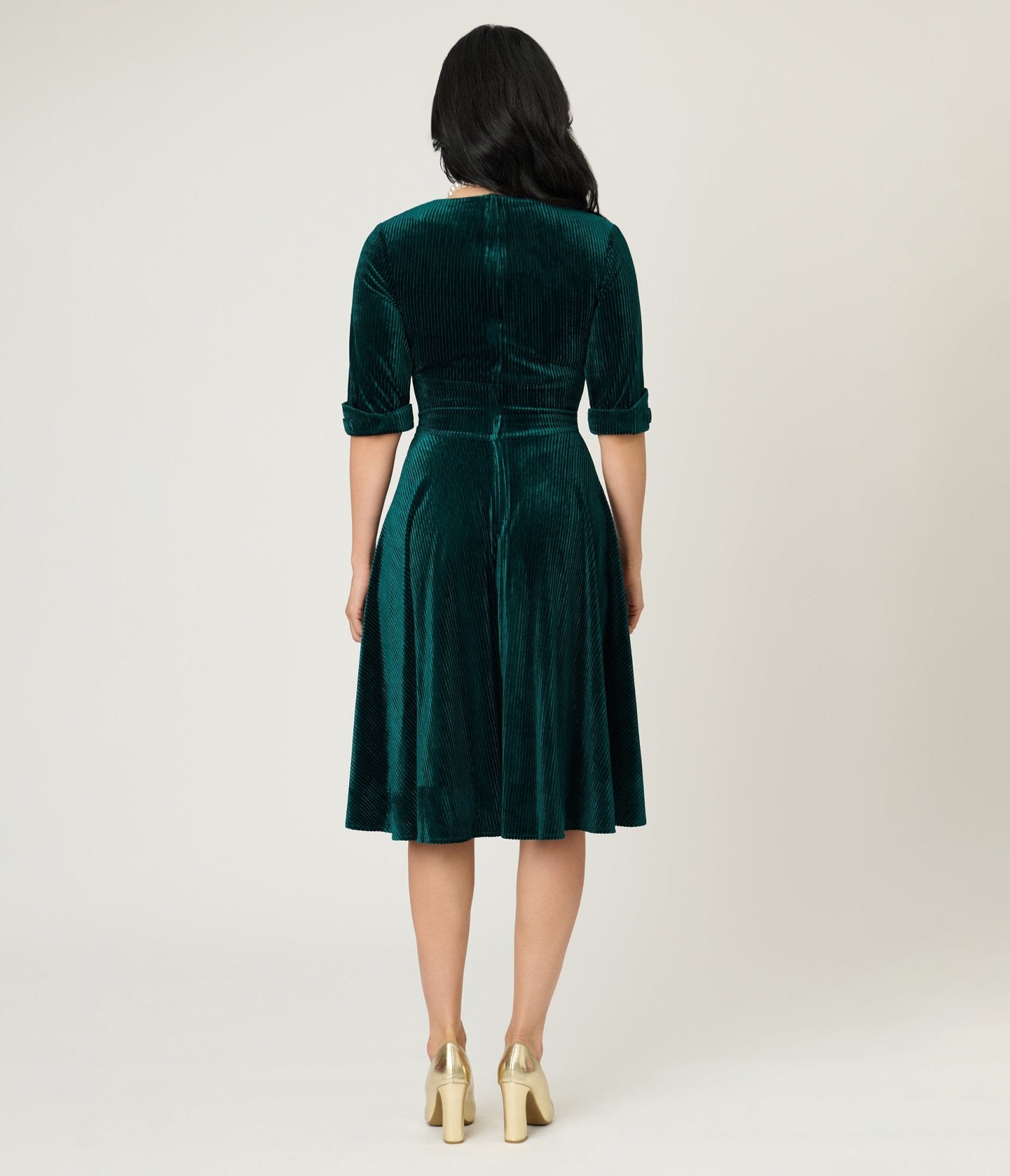 Unique Vintage Emerald Textured Velvet Delores Swing Dress