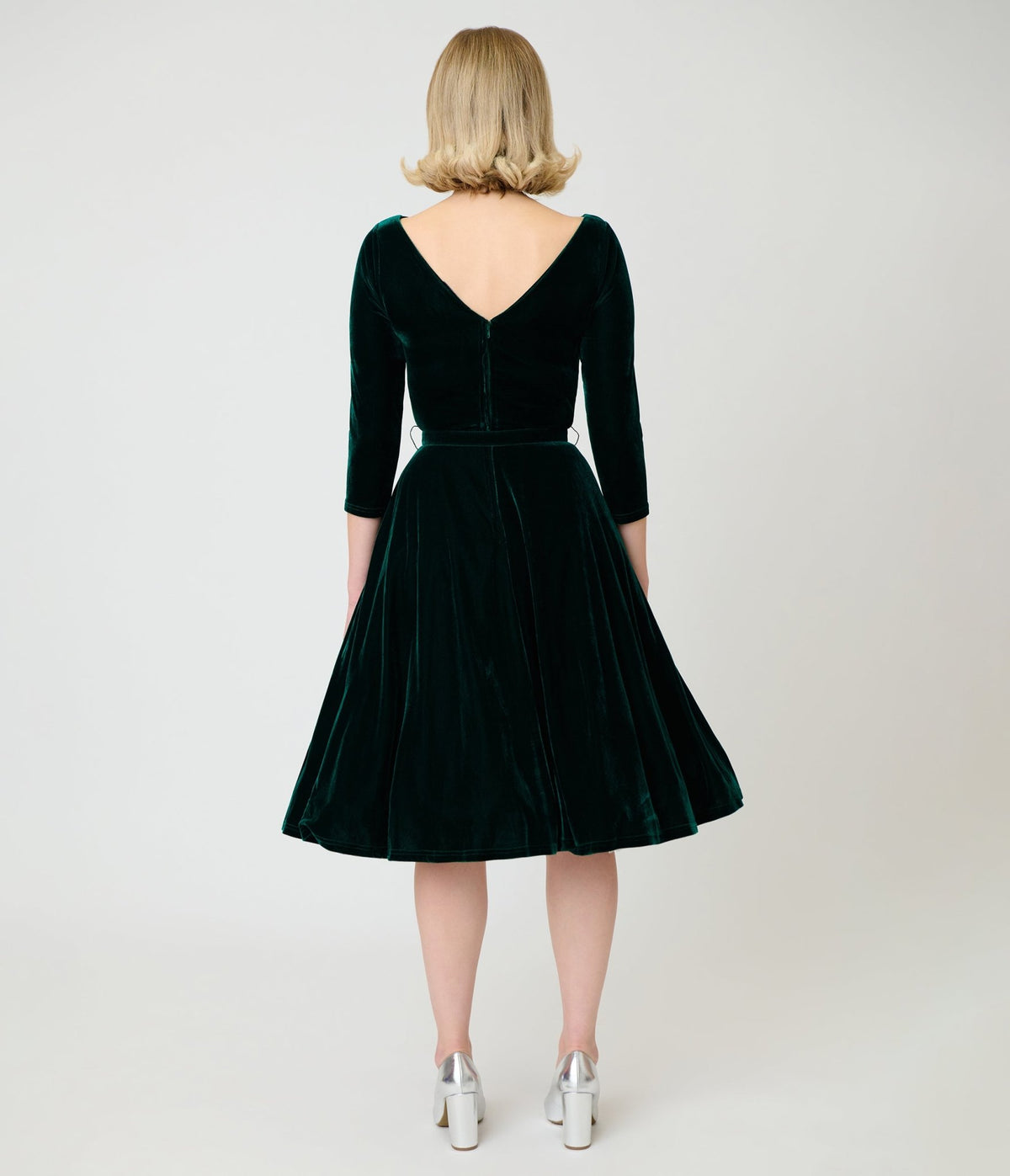 Unique Vintage Emerald Velvet Devon Swing Dress - Unique Vintage - Swing Dresses