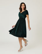 Unique Vintage Emerald Velvet Shirred Swing Dress - Unique Vintage - Womens, DRESSES, SWING
