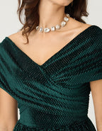 Unique Vintage Emerald Velvet Shirred Swing Dress - Unique Vintage - Womens, DRESSES, SWING