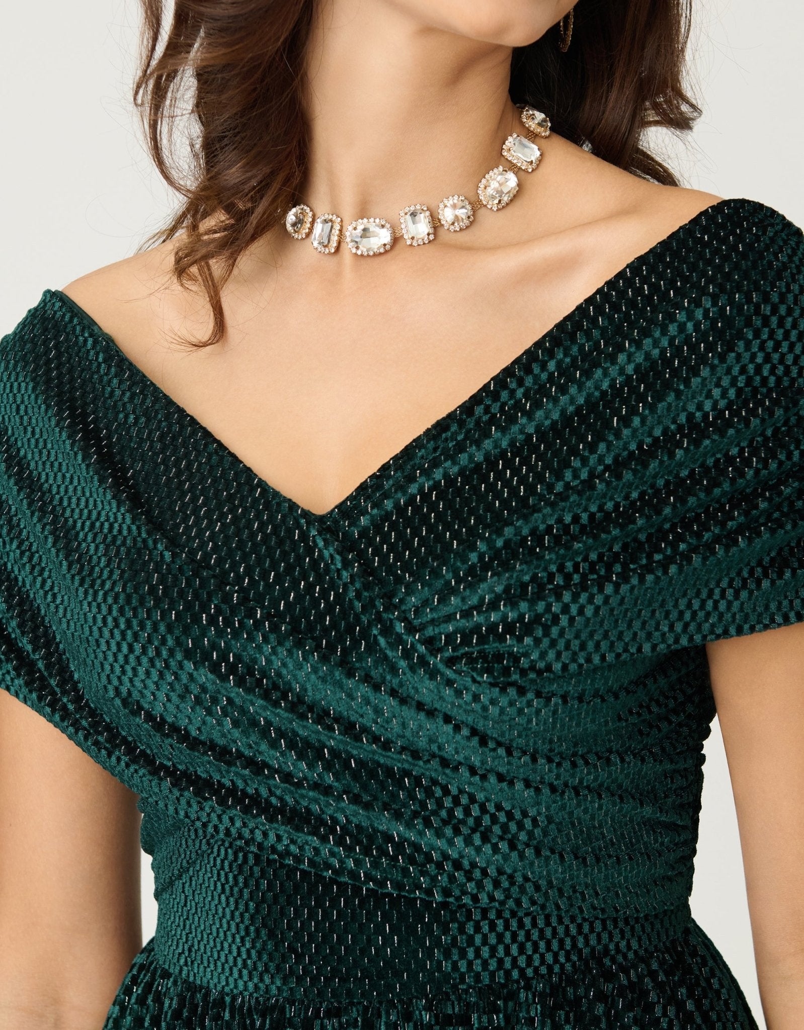 Unique Vintage Emerald Velvet Shirred Swing Dress - Unique Vintage - Womens, DRESSES, SWING