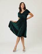 Unique Vintage Emerald Velvet Shirred Swing Dress - Unique Vintage - Womens, DRESSES, SWING