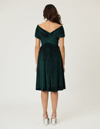 Unique Vintage Emerald Velvet Shirred Swing Dress - Unique Vintage - Womens, DRESSES, SWING