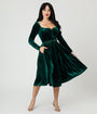 Unique Vintage Emerald Velvet Sweetheart Swing Dress