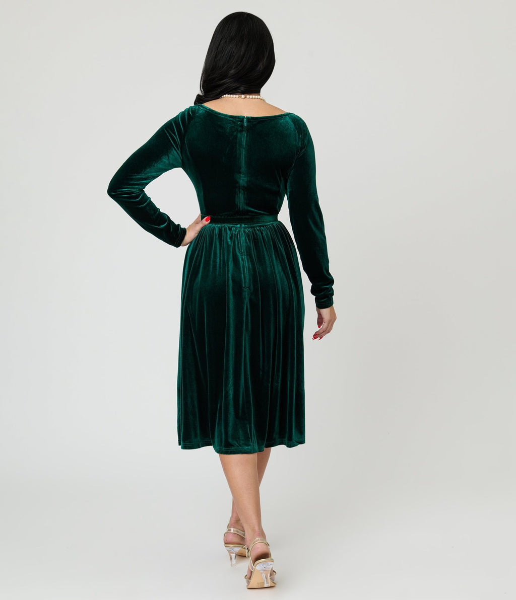 Unique Vintage Emerald Velvet Sweetheart Swing Dress - Unique Vintage - Womens, DRESSES, SWING