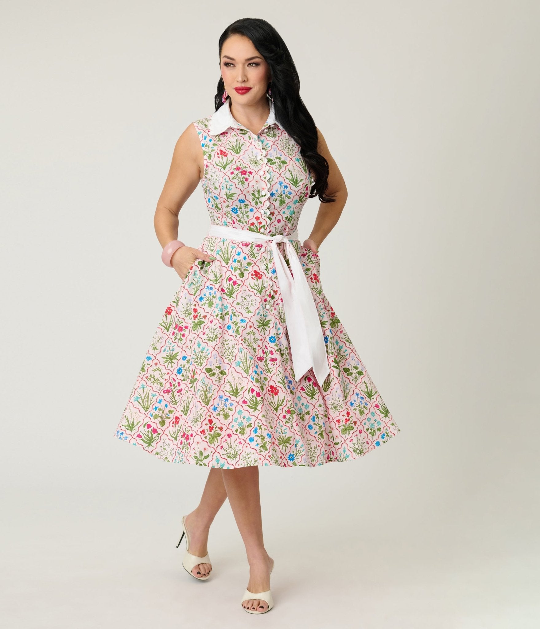 Unique Vintage Floral Diamond Darlene Swing Dress - Unique Vintage - Womens, DRESSES, SWING