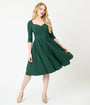 Unique Vintage Forest Green Lamar Swing Dress