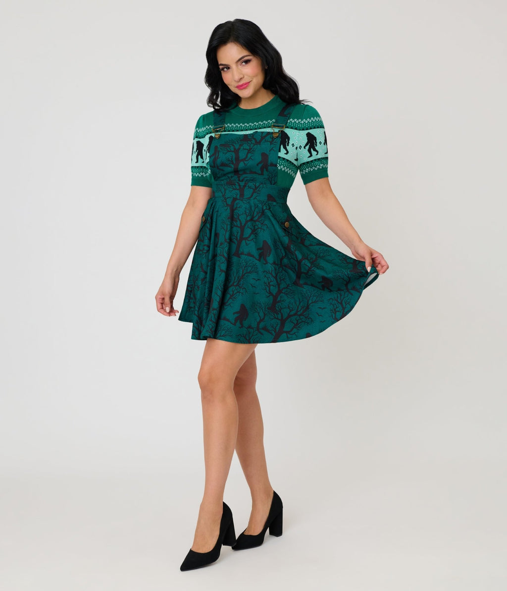 Unique Vintage Forest Green Sasquatch Brionne Pinafore Skirt - Unique Vintage - Womens, BOTTOMS, SKIRTS