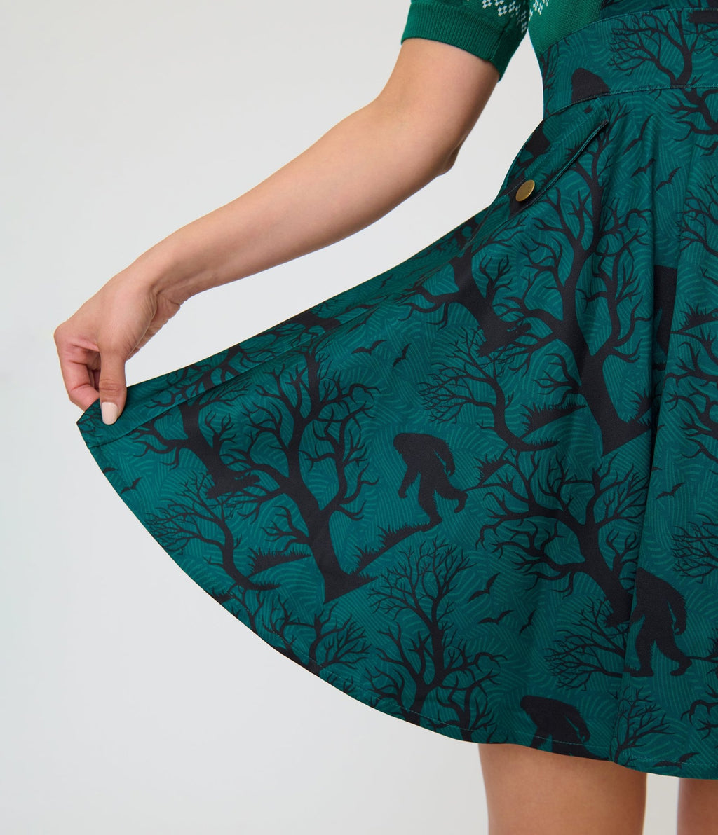 Unique Vintage Forest Green Sasquatch Brionne Pinafore Skirt - Unique Vintage - Womens, BOTTOMS, SKIRTS