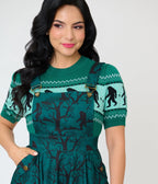 Unique Vintage Forest Green Sasquatch Brionne Pinafore Skirt - Unique Vintage - Womens, BOTTOMS, SKIRTS