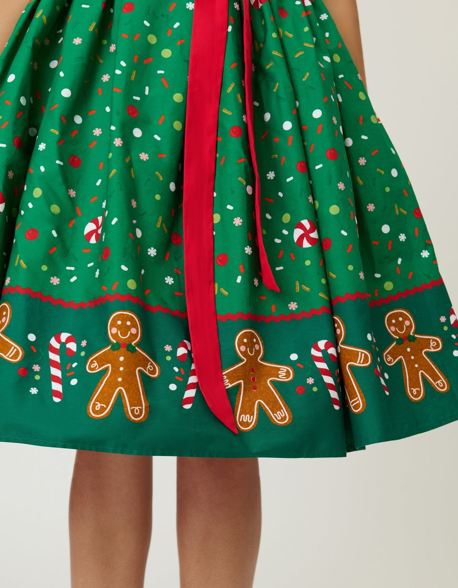 Unique Vintage Gingerbread Man Border Print Sleeveless Cotton Swing Dress - Unique Vintage - Womens, DRESSES, SWING