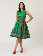 Unique Vintage Gingerbread Man Border Print Sleeveless Cotton Swing Dress - Unique Vintage - Womens, DRESSES, SWING