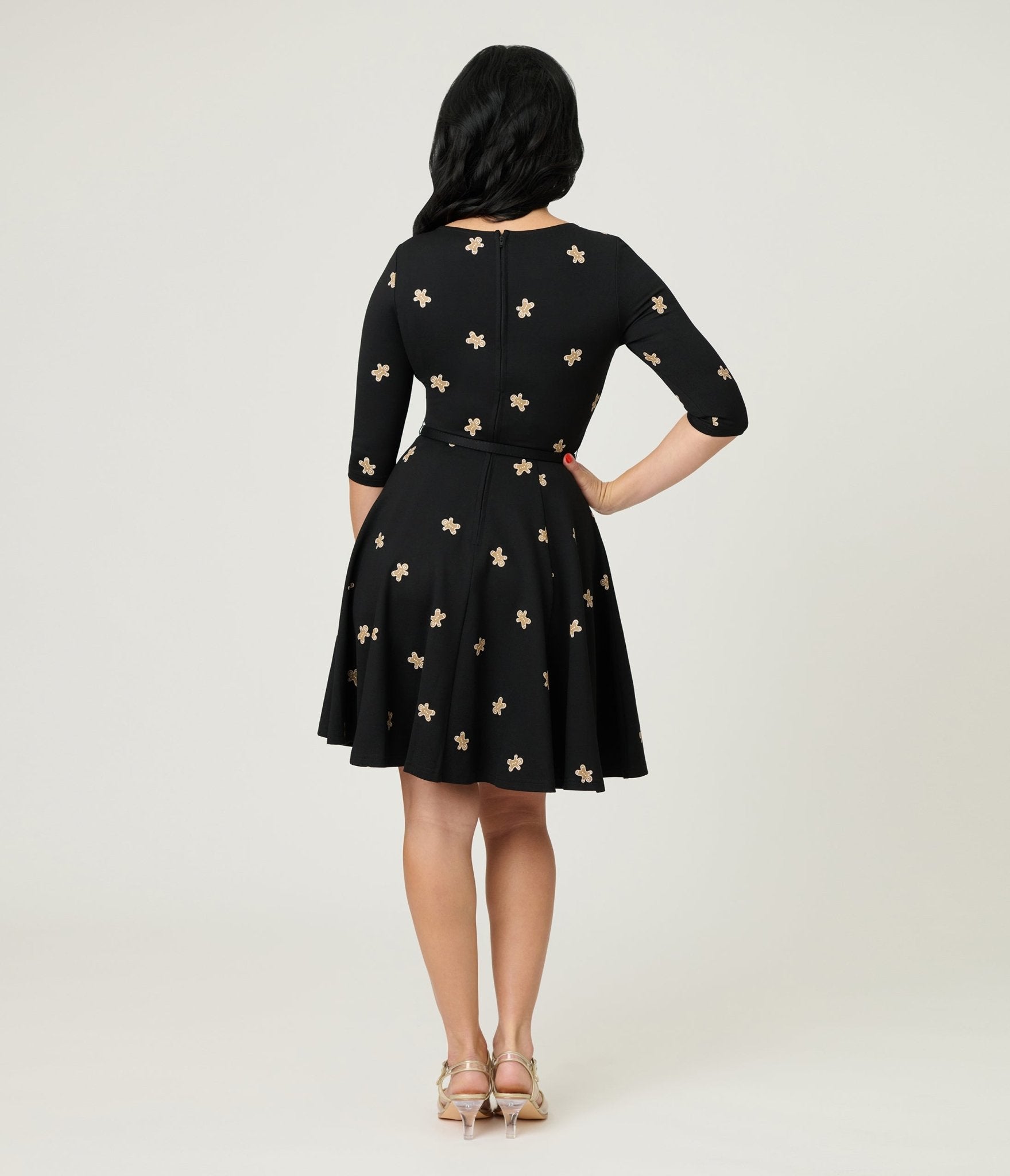 Unique Vintage Gingerbread Man Print Stephanie Fit & Flare Dress - Unique Vintage - Womens, DRESSES, FIT AND FLARE