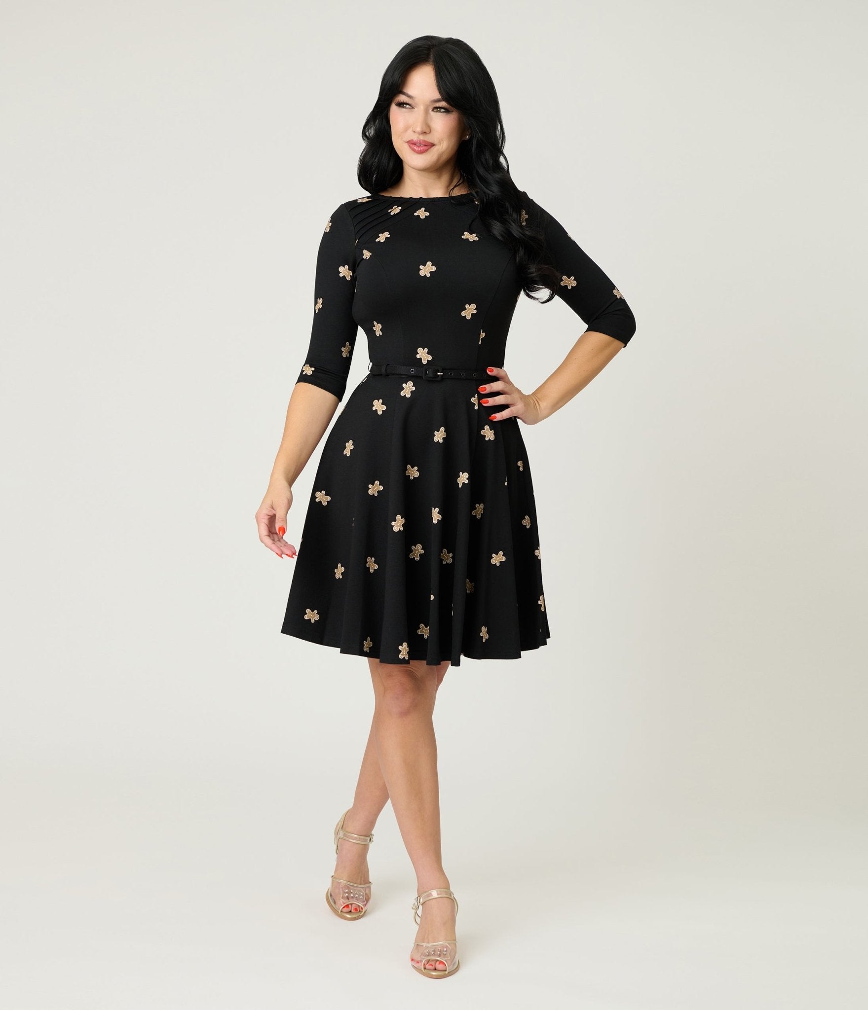 Unique Vintage Gingerbread Man Print Stephanie Fit & Flare Dress - Unique Vintage - Womens, DRESSES, FIT AND FLARE