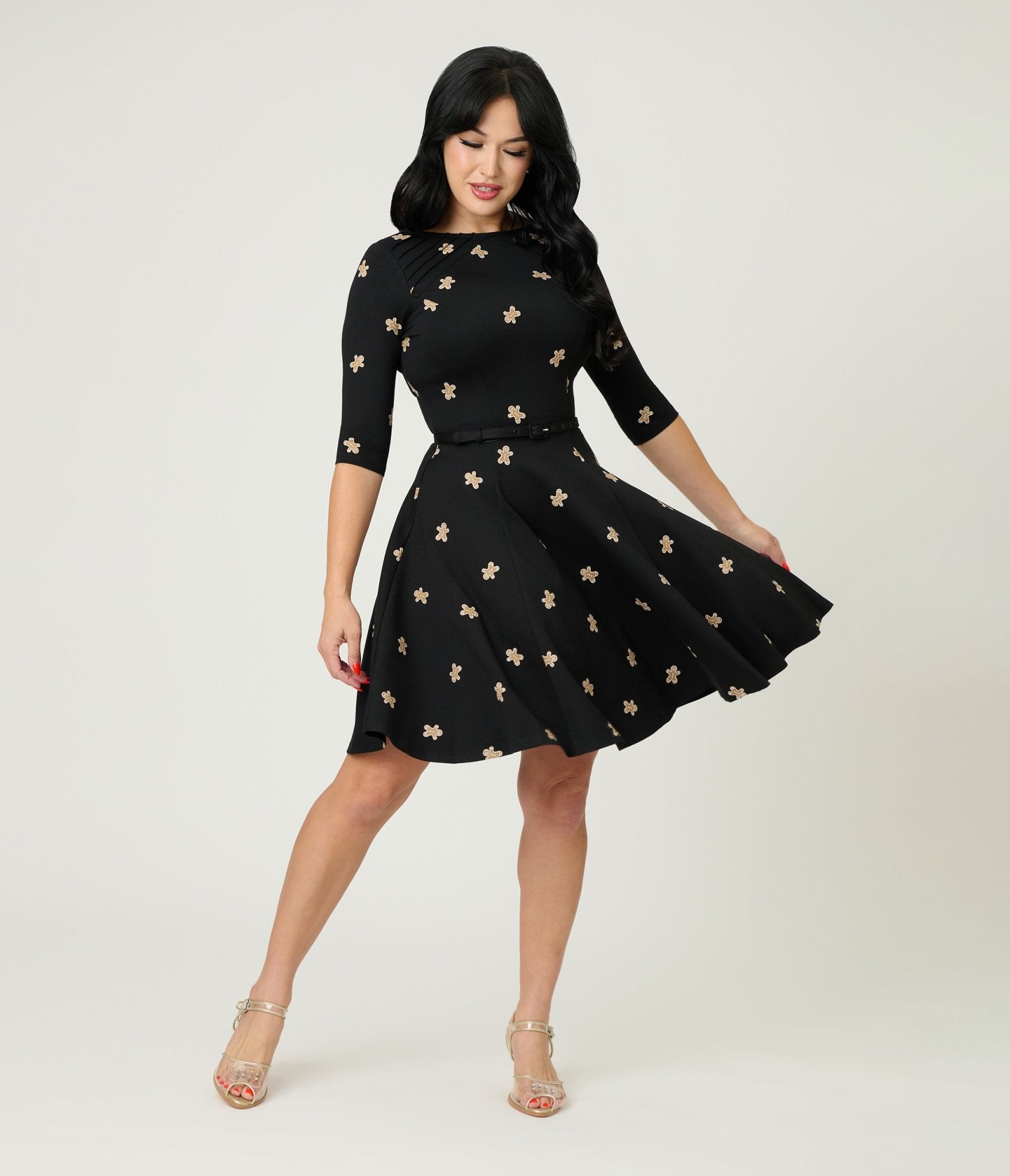 Unique Vintage Gingerbread Man Print Stephanie Fit & Flare Dress Unique Vintage Gingerbread Man Print Stephanie Fit & Flare Dress