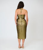 Unique Vintage Gold Shimmer Leilani Sarong Dress - Unique Vintage - Pencil Dresses