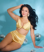 Unique Vintage Gold Shimmer Monroe High Waist Bikini Bottom - Unique Vintage - Womens, SWIM, BOTTOM
