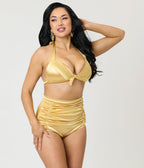 Unique Vintage Gold Shimmer Monroe High Waist Bikini Bottom - Unique Vintage - Womens, SWIM, BOTTOM