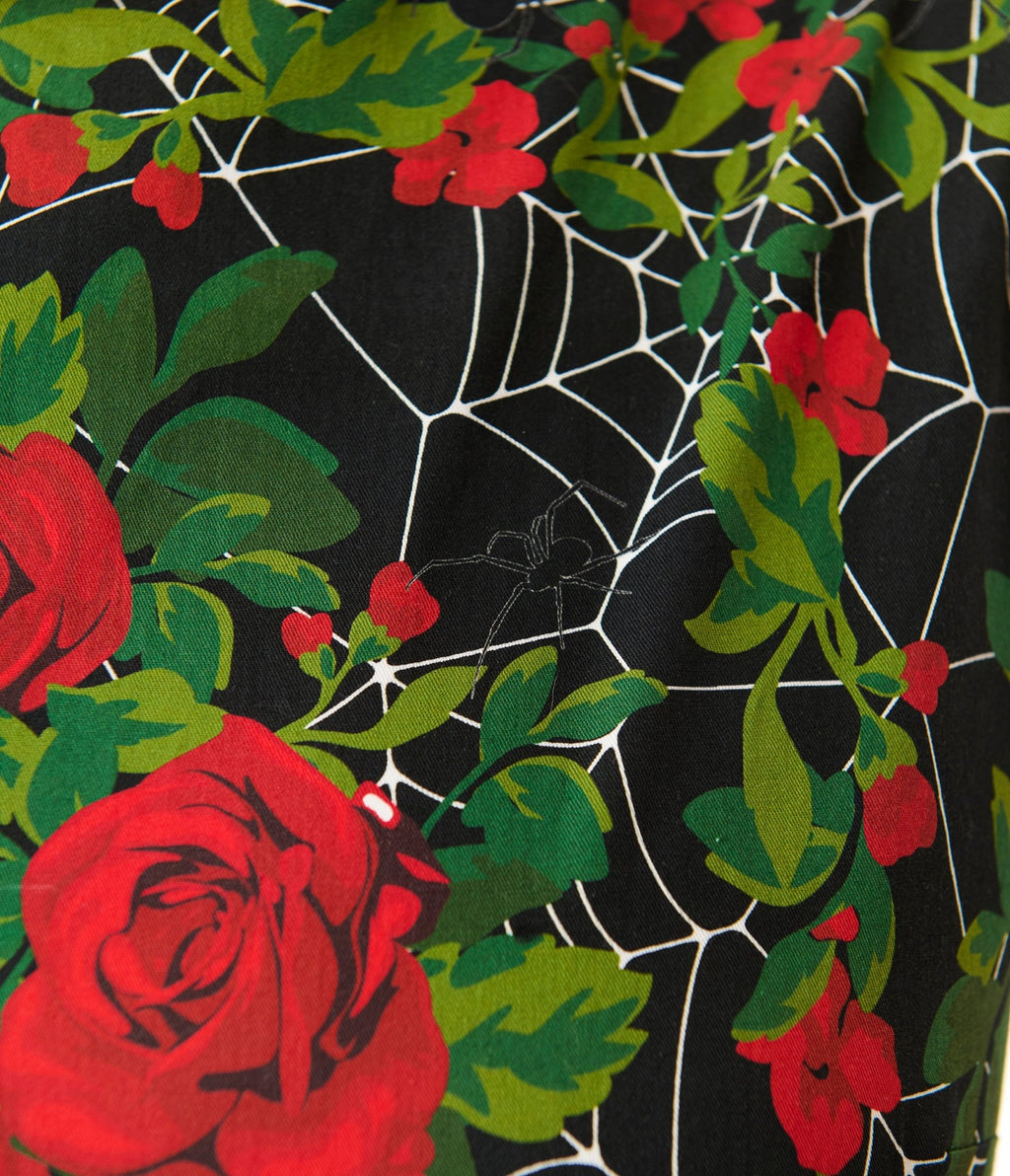 Unique Vintage Gothic Roses Sleeveless Cotton Swing Dress - Unique Vintage - Womens, DRESSES, SWING