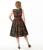 Unique Vintage Gothic Roses Sleeveless Cotton Swing Dress - Unique Vintage - Womens, DRESSES, SWING