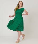 Unique Vintage Green Asymmetrical Neck Swing Dress - Unique Vintage - Womens, DRESSES, SWING