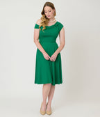 Unique Vintage Green Asymmetrical Neck Swing Dress - Unique Vintage - Womens, DRESSES, SWING