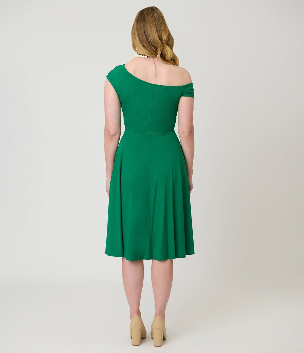 Unique Vintage Green Asymmetrical Neck Swing Dress - Unique Vintage - Womens, DRESSES, SWING
