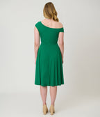 Unique Vintage Green Asymmetrical Neck Swing Dress - Unique Vintage - Womens, DRESSES, SWING
