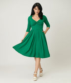 Unique Vintage Green Bengaline Front Twist Swing Dress - Unique Vintage - Womens, DRESSES, SWING